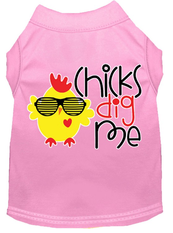 Chicks Dig Me Screen Print Dog Shirt Light Pink XS